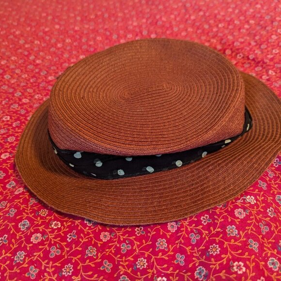 Vintage Goorin Bros Summer Boater Fedora Kentucky Derby Polka Dot Sash Weave - Picture 9 of 10